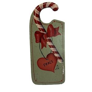 Vtg Hand Painted Wood Plaque Door Wall Hanger Christmas Decor Candy Canes Signed